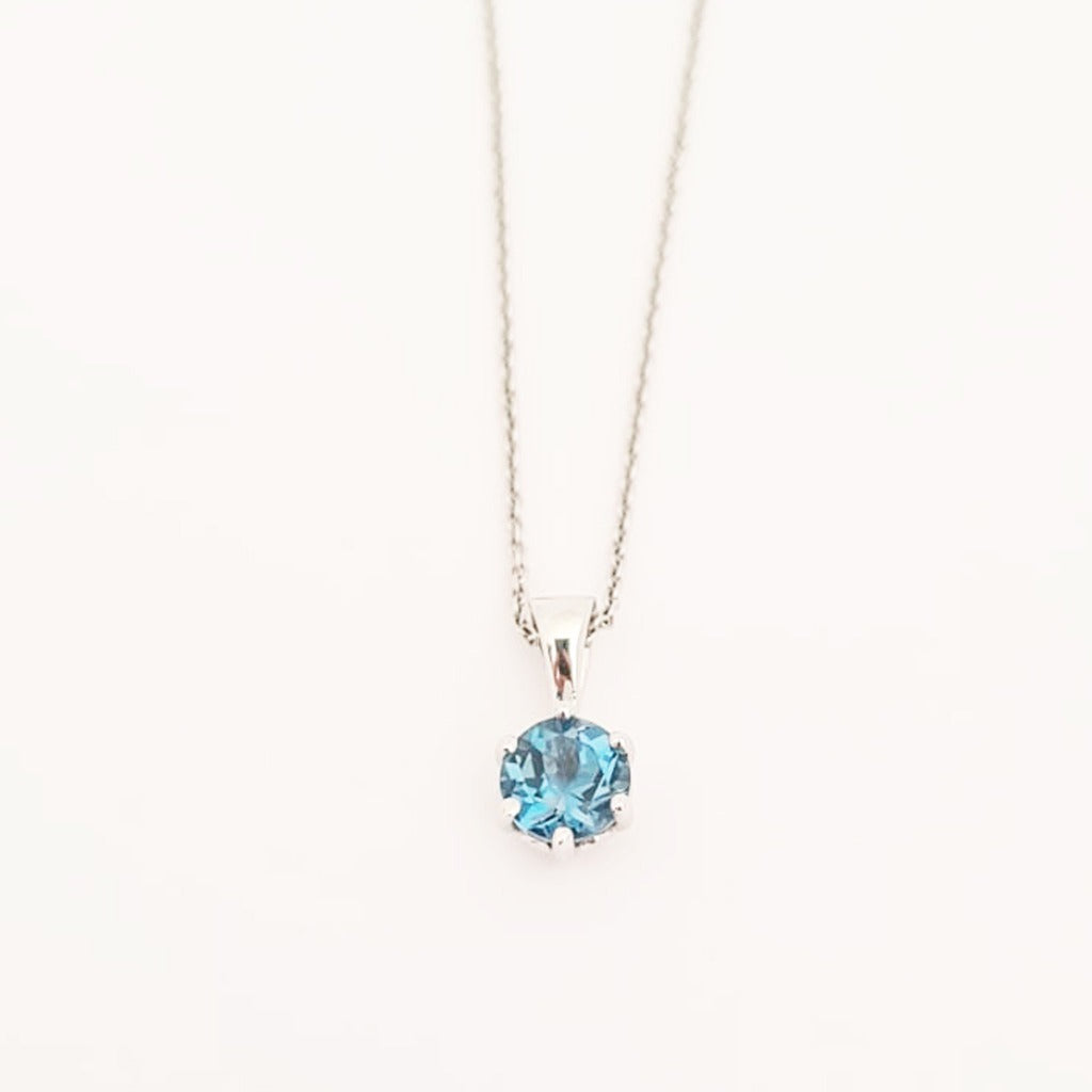 Elegant Round Cut Blue Topaz Pendant and Chain