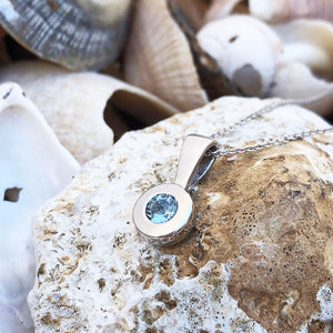 Petite Bezel set Aquamarine White Gold Pendant