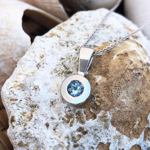 Petite Bezel set Aquamarine White Gold Pendant