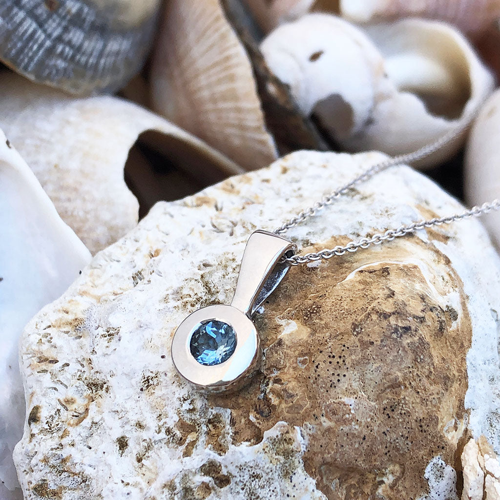 Petite Bezel set Aquamarine White Gold Pendant