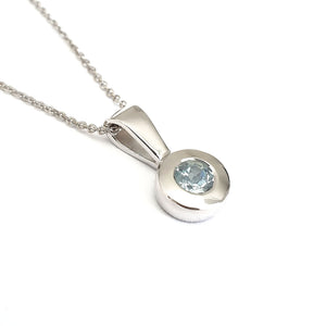  Petite Bezel set Aquamarine White Gold Pendant