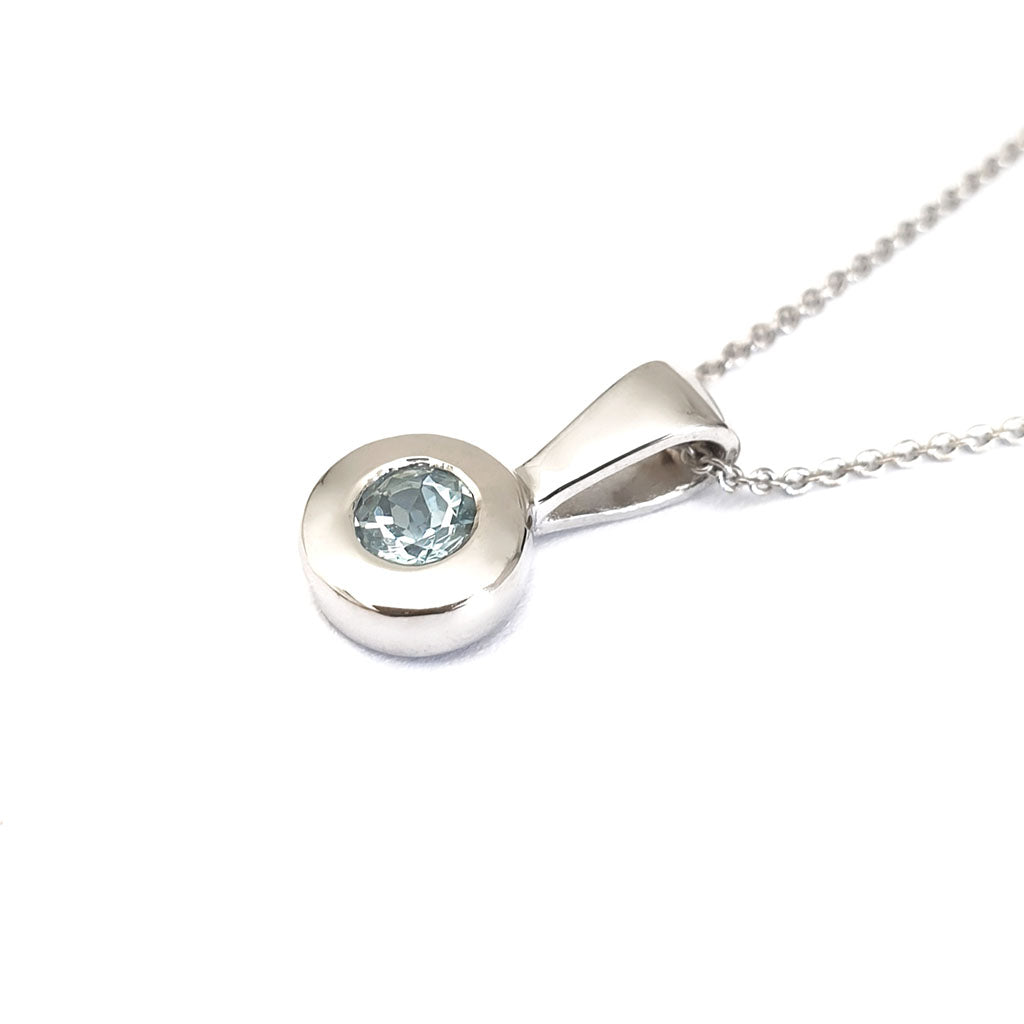  Petite Bezel set Aquamarine White Gold Pendant