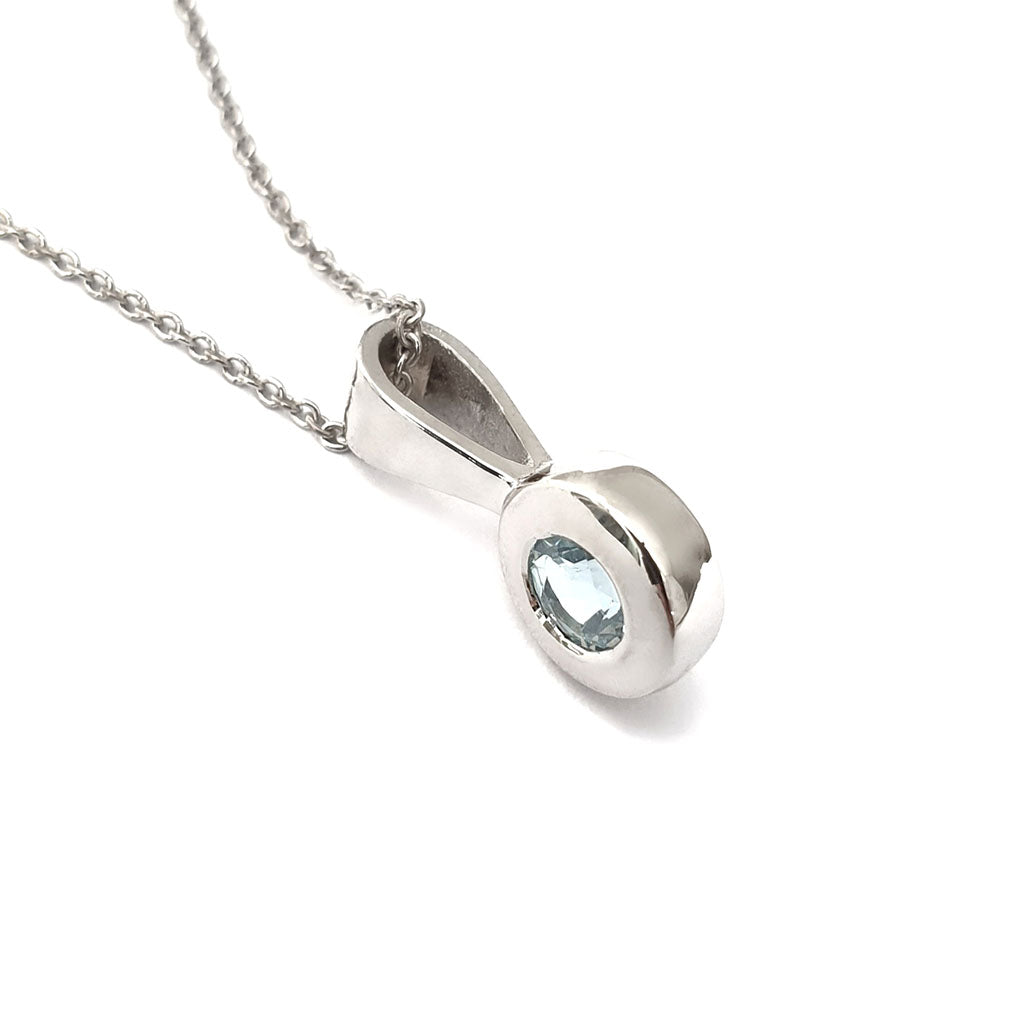  Petite Bezel set Aquamarine White Gold Pendant