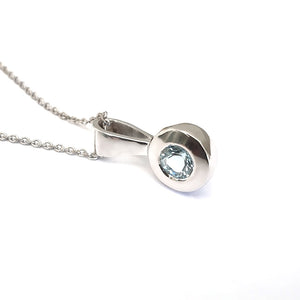  Petite Bezel set Aquamarine White Gold Pendant