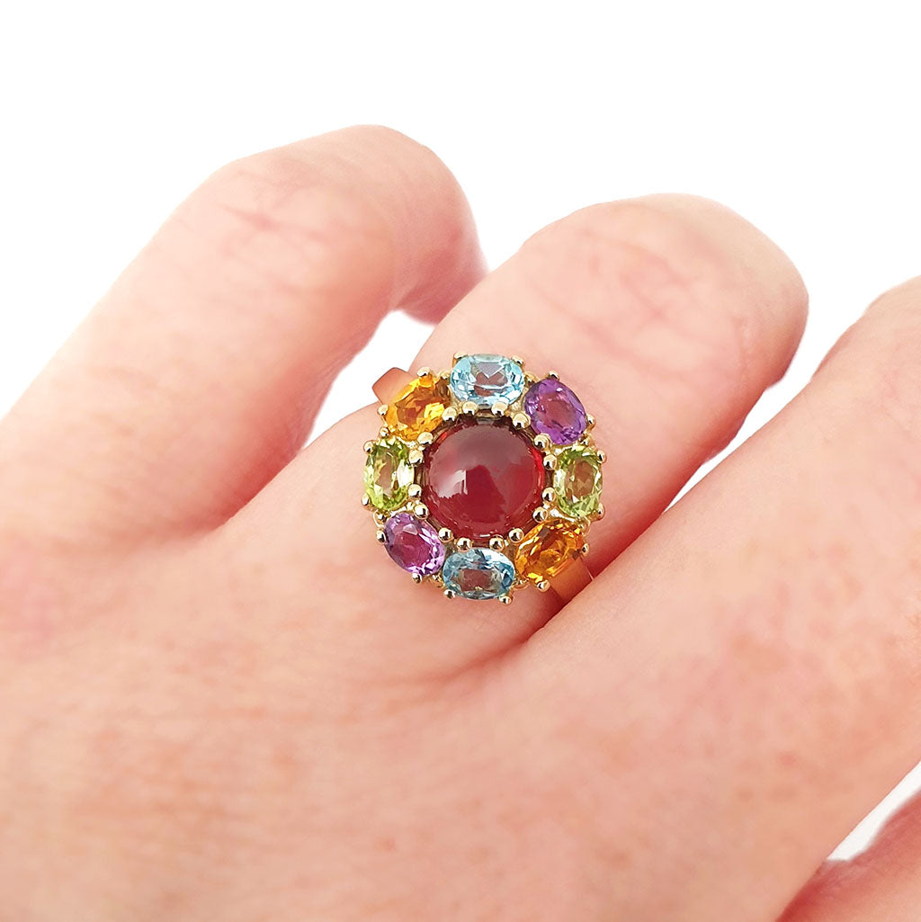   Rainbow Flower Garnet Cabochon Ring