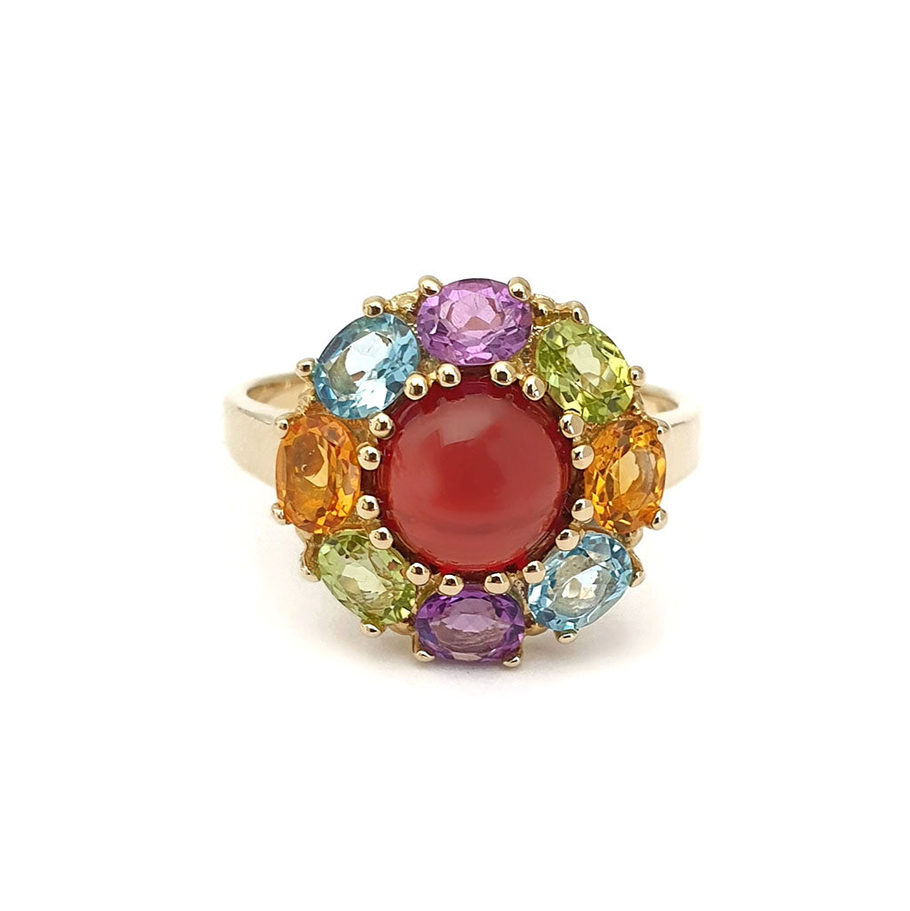   Rainbow Flower Garnet Cabochon Ring