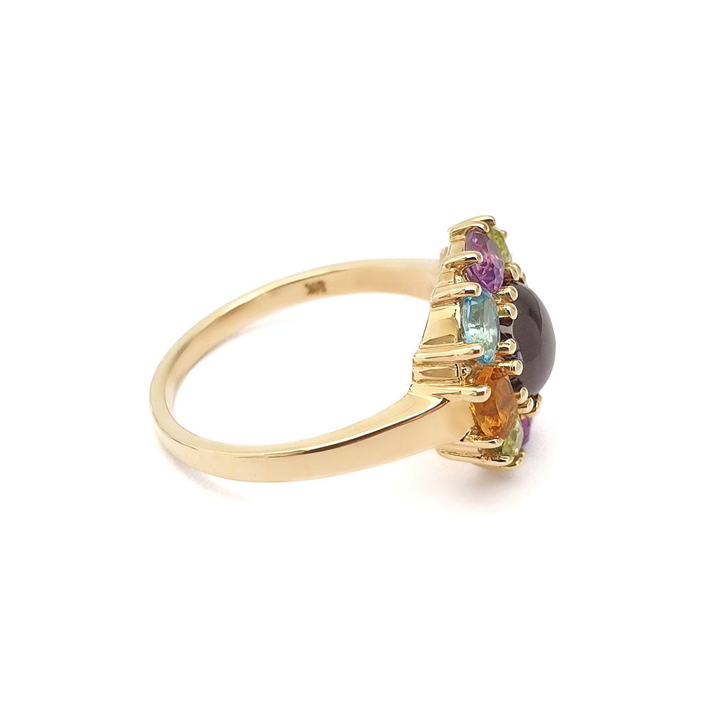   Rainbow Flower Garnet Cabochon Ring