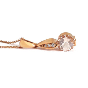  Rose Gold Bezel Set Morganite Pendant with Droplet Diamond Bale Highlight