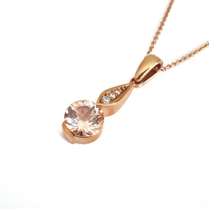  Rose Gold Bezel Set Morganite Pendant with Droplet Diamond Bale Highlight