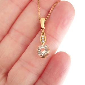  Rose Gold Bezel Set Morganite Pendant with Droplet Diamond Bale Highlight