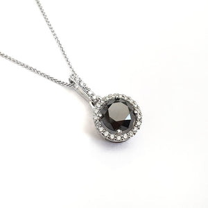 Round Cut Black Diamond Pendant with White Diamond Halo