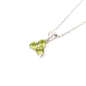 Silver 3 Gem Flower Pendant - Peridot