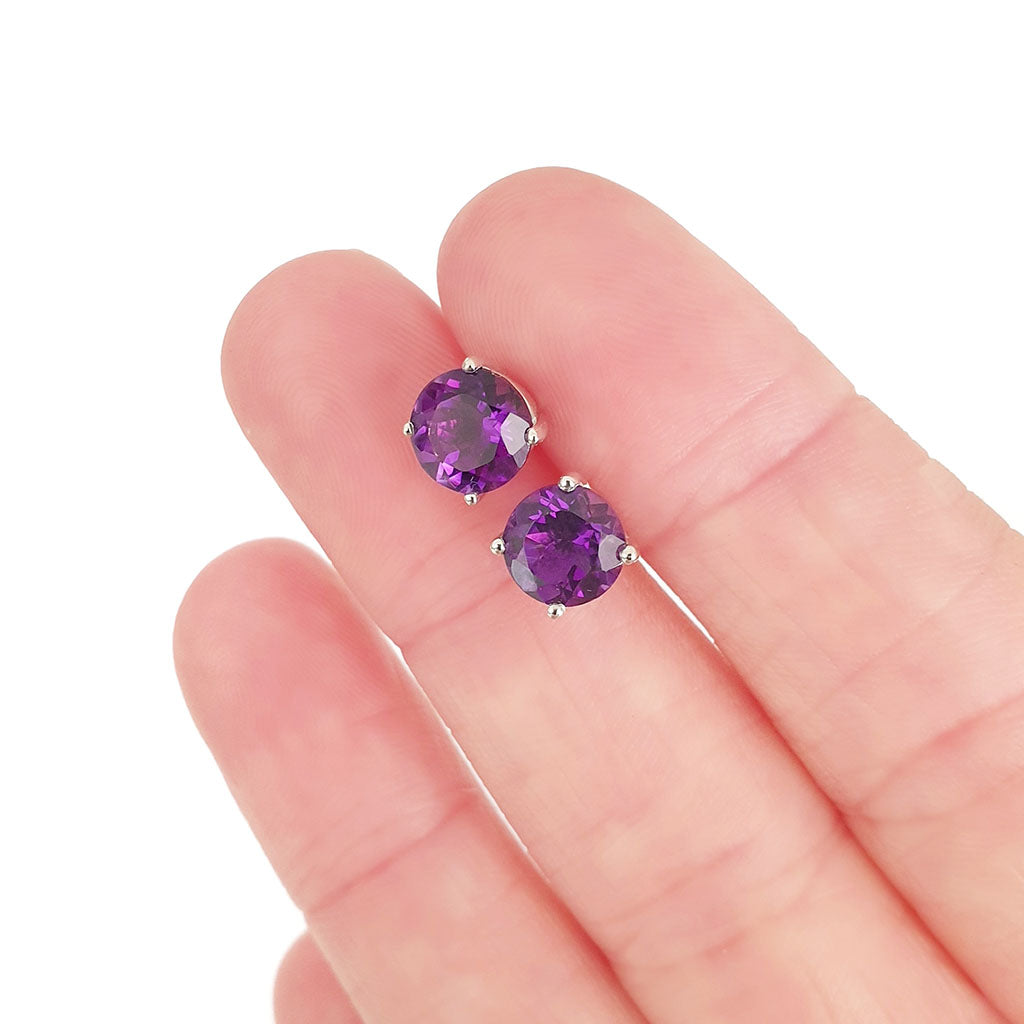 Silver 4 Claw Amethyst Studs 7mm x 7mm