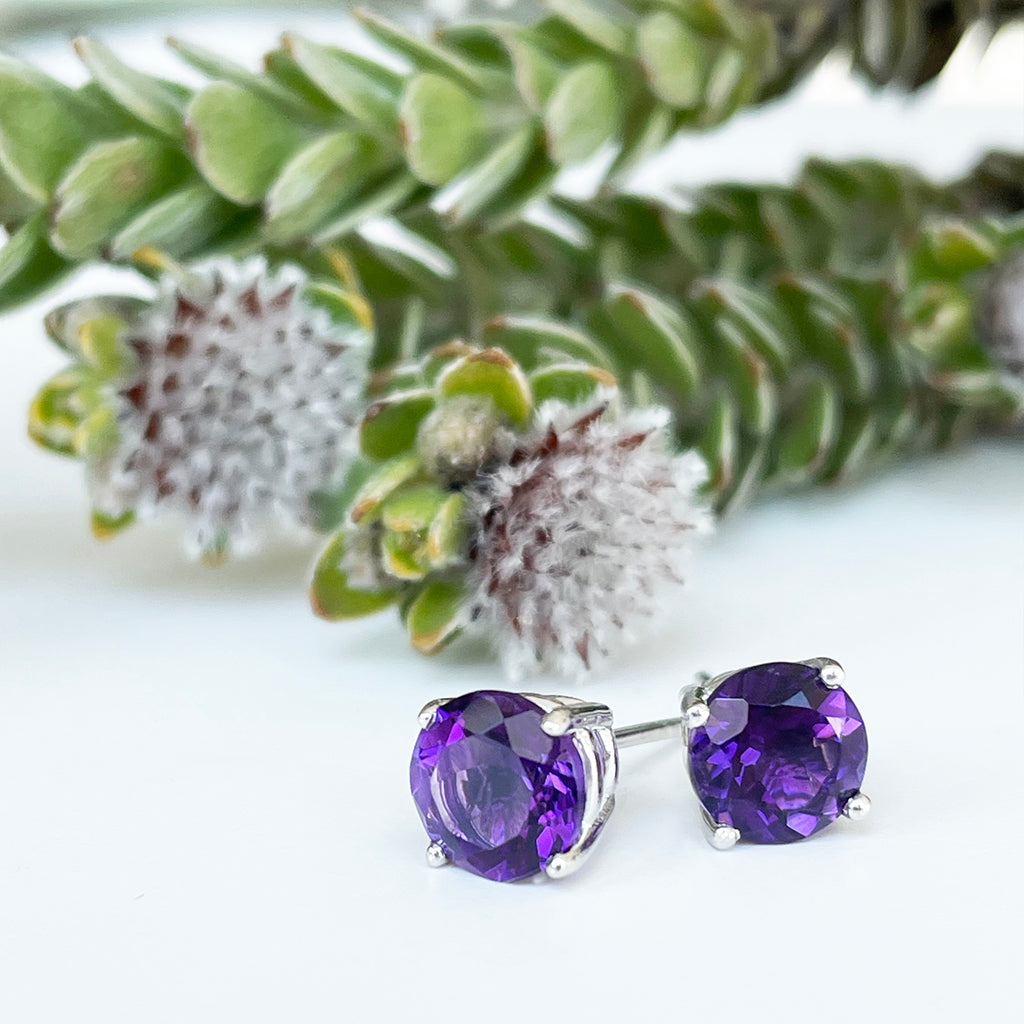 Silver 4 Claw Amethyst Studs 7mm x 7mm