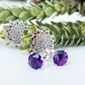 Silver 4 Claw Amethyst Studs 7mm x 7mm