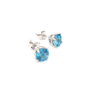 Silver 4 Claw Blue Topaz Studs 7mm x 7mm