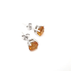 Silver 4 Claw Citrine Studs 7mm x 7mm