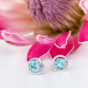 Silver Blue Topaz Spiral Studs