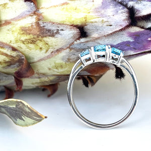 Silver Blue Topaz Trilogy Ring