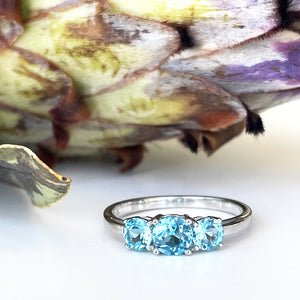 Silver Blue Topaz Trilogy Ring