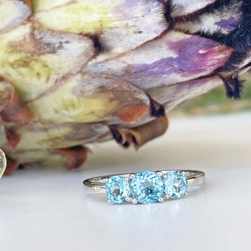 Silver Blue Topaz Trilogy Ring