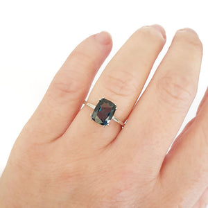 Silver Double Claw London Blue Topaz Cushion Cut Ring