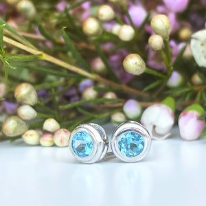 Silver Double Tube Blue Topaz Earrings