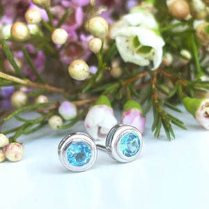 Silver Double Tube Blue Topaz Earrings