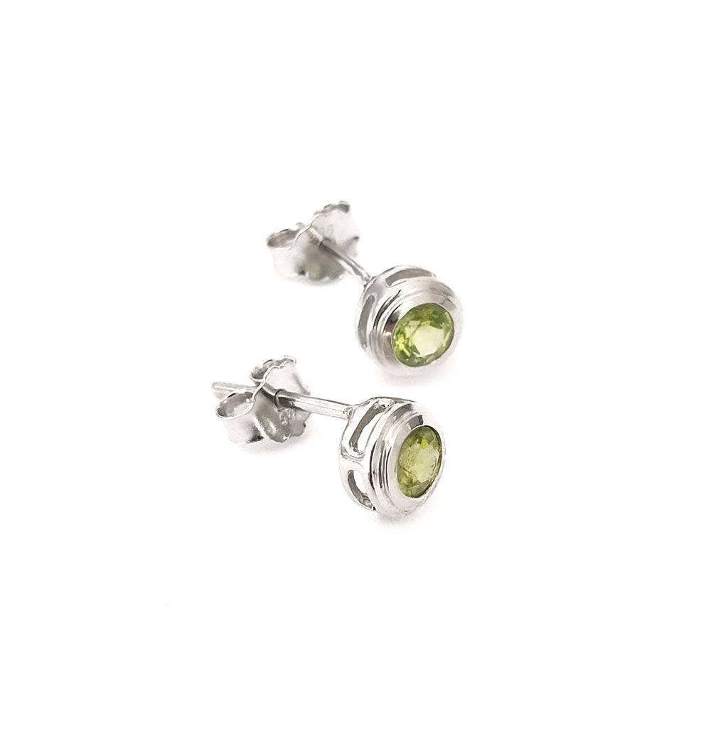 Silver Double Tube Peridot Earrings