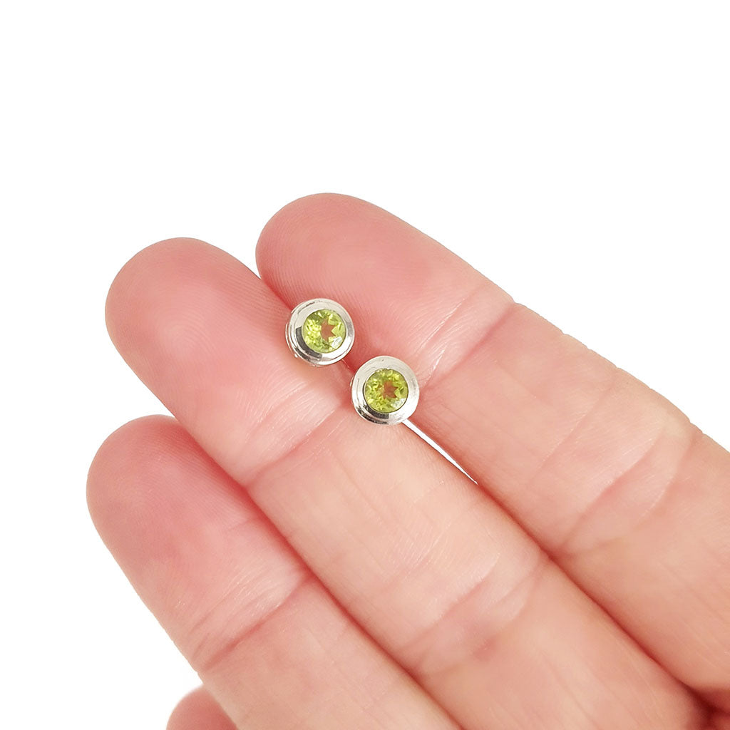 Silver Double Tube Peridot Earrings