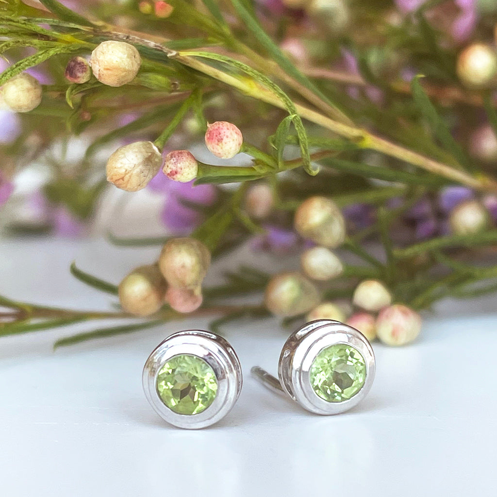 Silver Double Tube Peridot Earrings