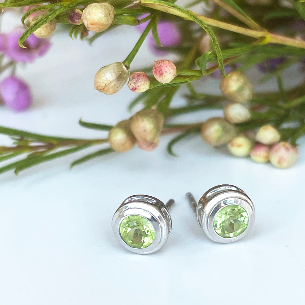 Silver Double Tube Peridot Earrings