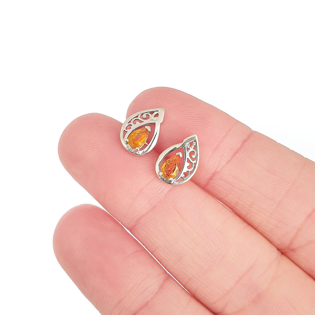 Silver Filigree Citrine Studs