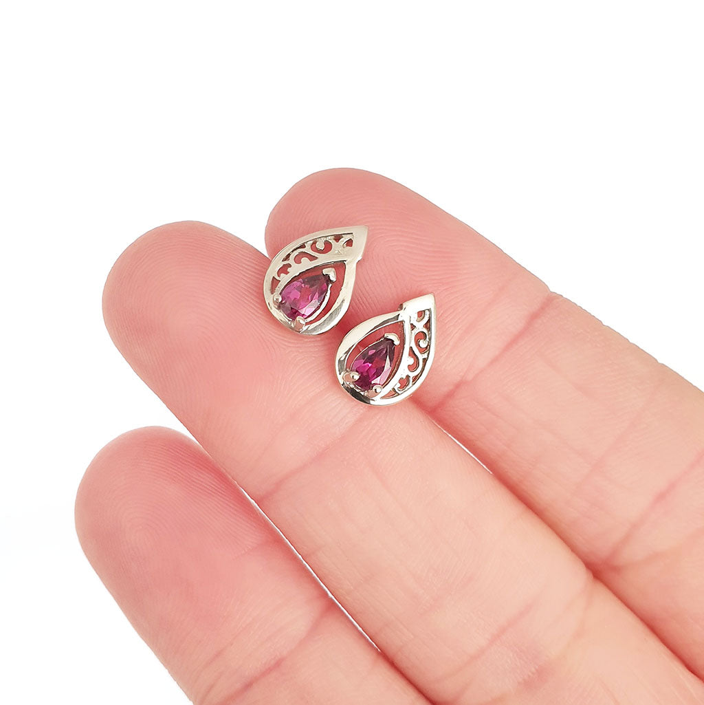 Silver Filigree Rhodolite Studs