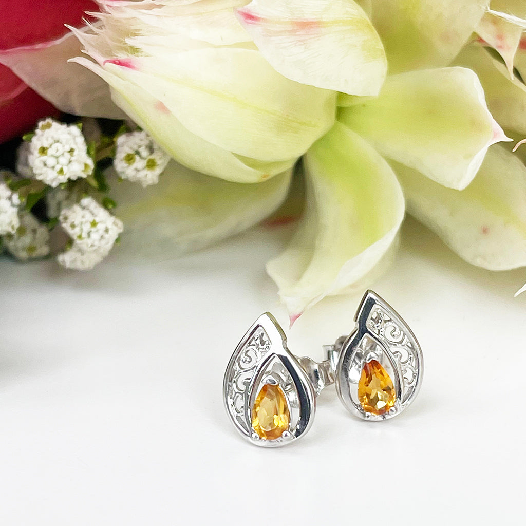 Silver Filigree Citrine Studs