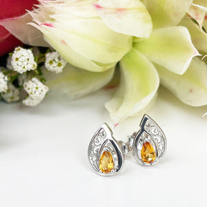 Silver Filigree Citrine Studs