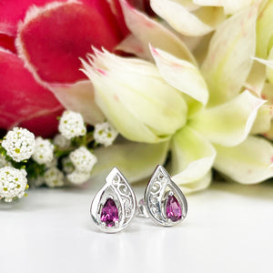 Silver Filigree Rhodolite Studs