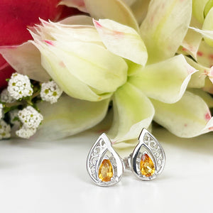 Silver Filigree Citrine Studs