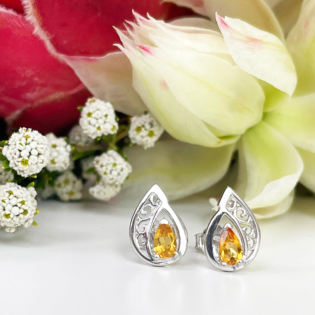 Silver Filigree Citrine Studs