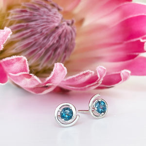 Silver London Blue Topaz Spiral Studs