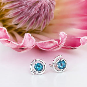 Silver London Blue Topaz Spiral Studs