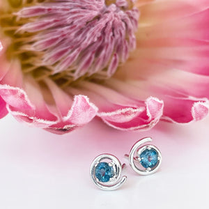 Silver London Blue Topaz Spiral Studs