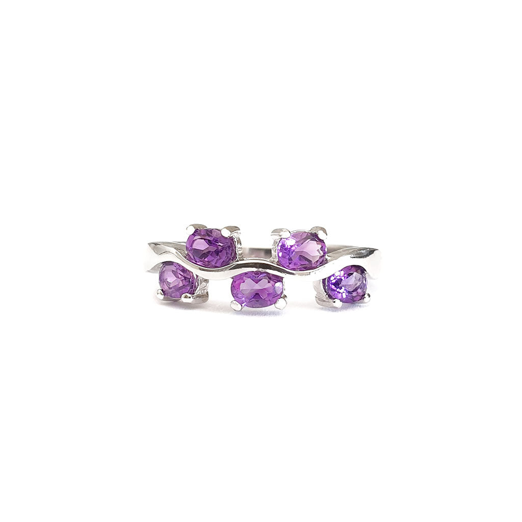 Silver Multiple Oval Amethyst Wave Ring