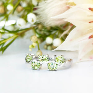 Silver Multiple Oval Peridot Wave Ring