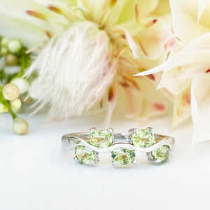 Silver Multiple Oval Peridot Wave Ring