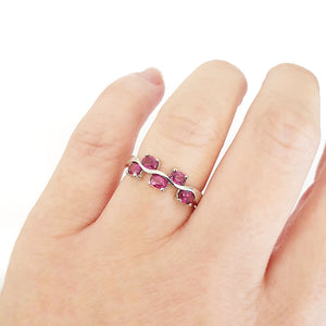 Silver Multiple Oval Rhodolite Wave Ring