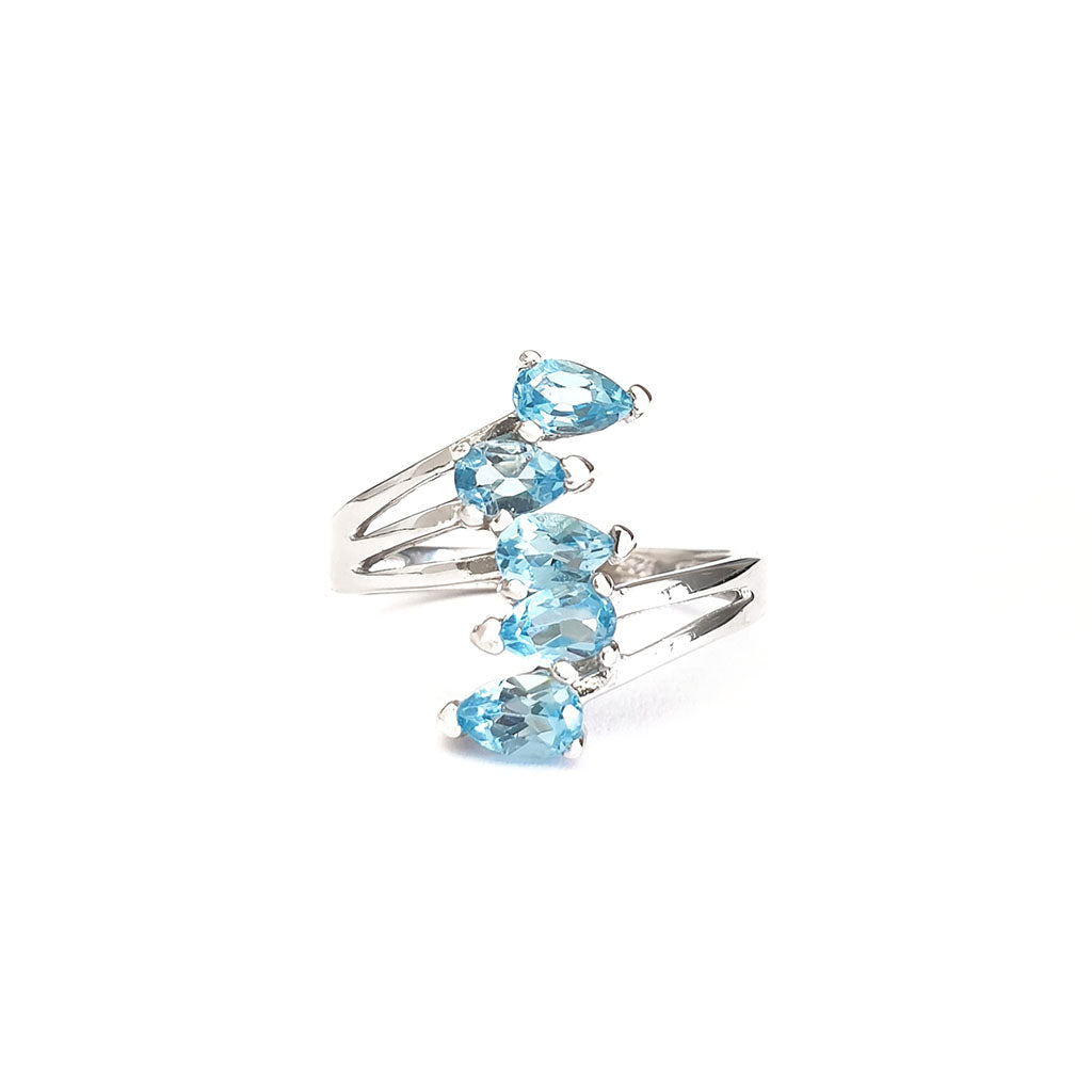 Silver Multiple Pear Cut Blue Topaz Ring