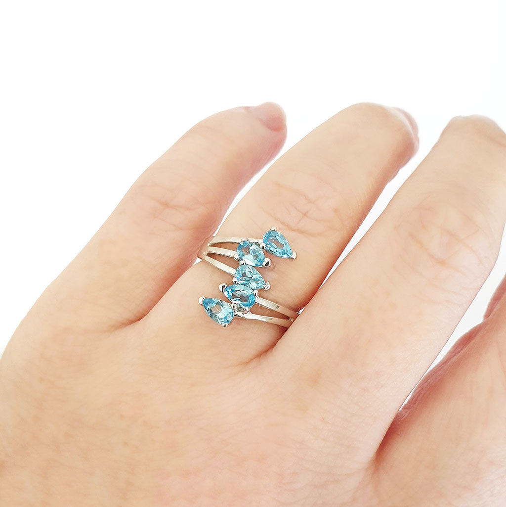 Silver Multiple Pear Cut Blue Topaz Ring