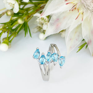 Silver Multiple Pear Cut Blue Topaz Ring