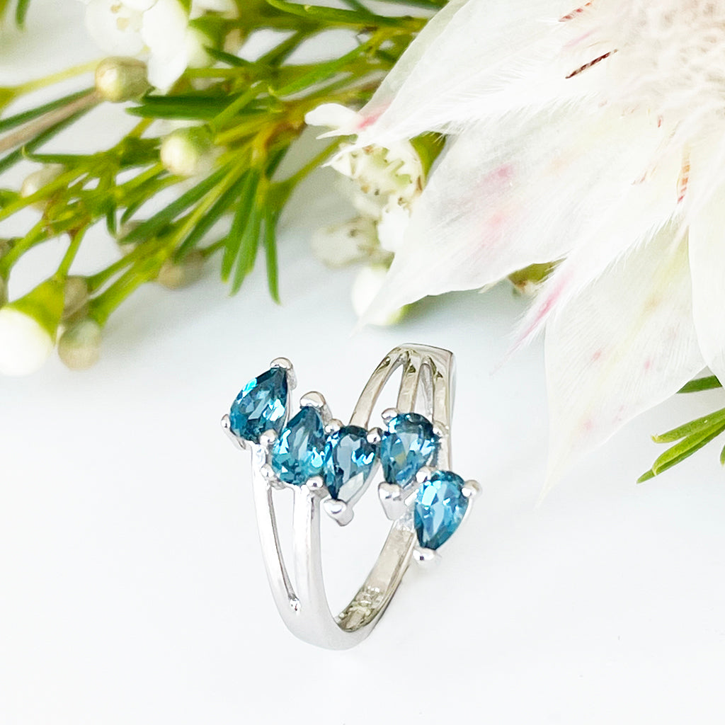 Silver Multiple Pear Cut London Blue Topaz RingSilver Multiple Pear Cut London Blue Topaz Ring